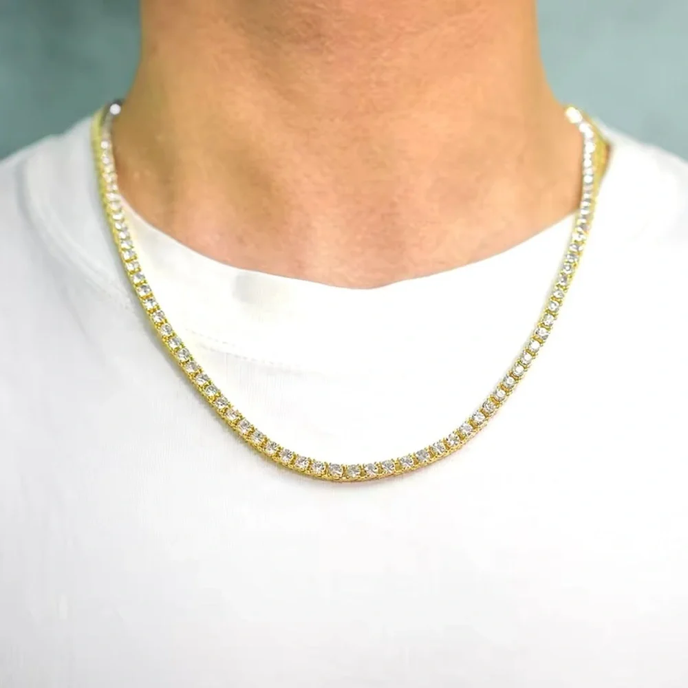 4mm Wide Tennis Link Chain Iced Out 20”